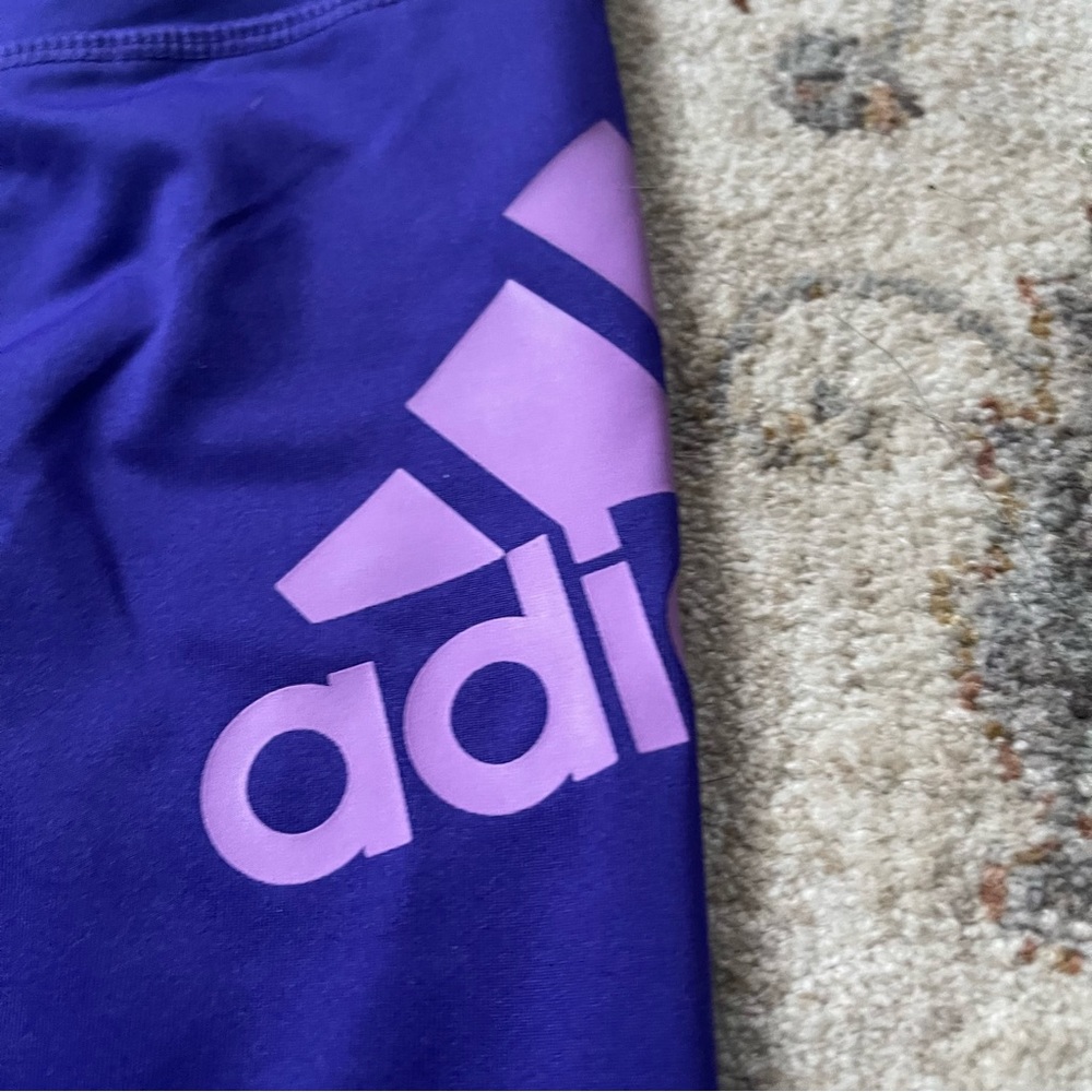 Adidas Leggings Girls Size 10/12 Purple Aqua Green Logo - Picture 7 of 8